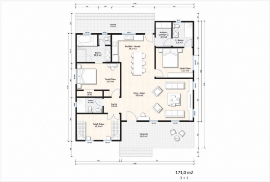KVN-1171 Gazçelik Yapı 171m²